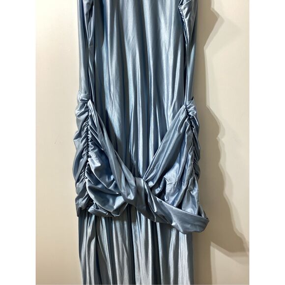 Delfi Collective Roya saphire blue Ruched Twisted  Satin Maxi Dress - Picture 10 of 14
